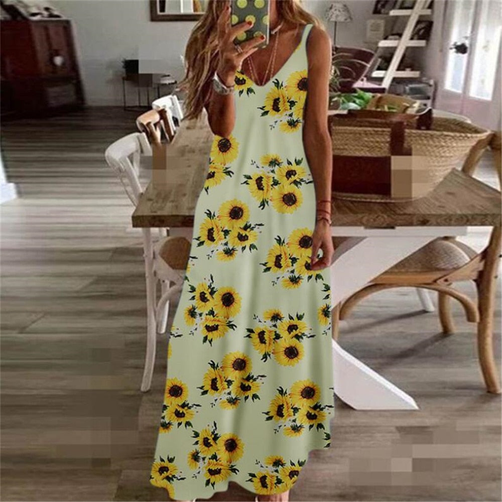 Women Dress Summer Casual Sleeveless Halter Solid Beach Long Dress Round Neck Sling Fashion Beach Clothes Plus Size 5XL