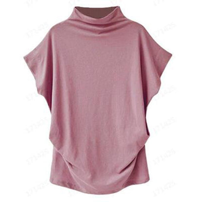 Women Casual Turtleneck Short Batwing Sleeve Blouse Female Cotton Solid Plus Size Tops Ladies Shirt Clothing