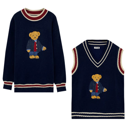 Autumn Winter Women's Vest Japanese Style Cartoon Bear Pullover Vest Sweater Oversize Harajuku Kawaii Clothes Knitted Vest