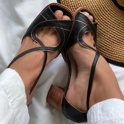 Summer Pumps Women Casual Heeled Shoes Retro Style Handmade Square Toe Sandals For Women Slip-On Comfort Ladies Pumps