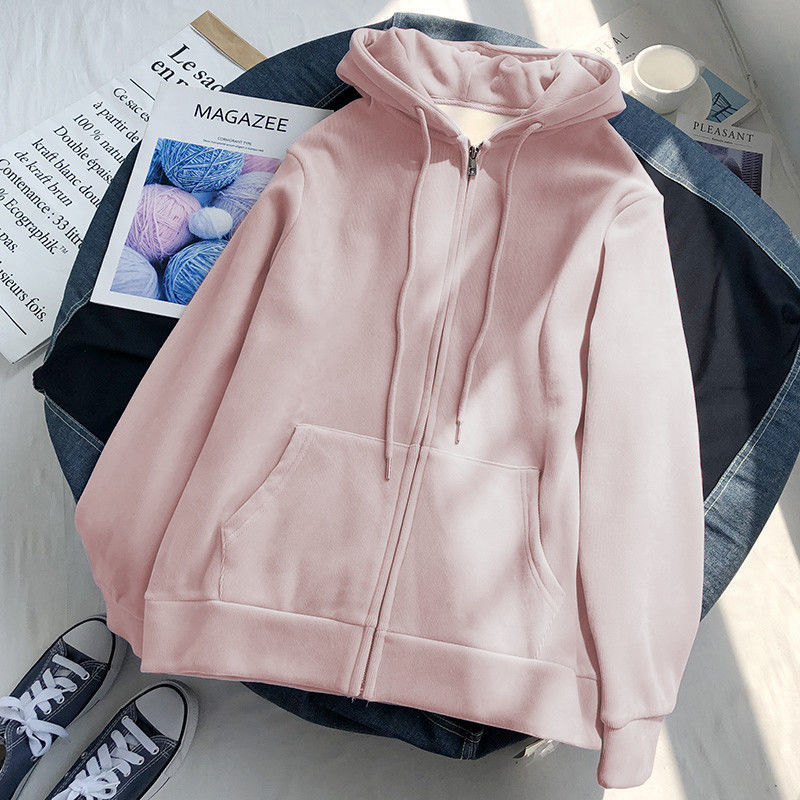 Winter Sweatshirt Women Movement White Tops Hooded Plus Velvet Thick Zipper Up Hoodie Casual Oversized Black Gray Woman Clothes