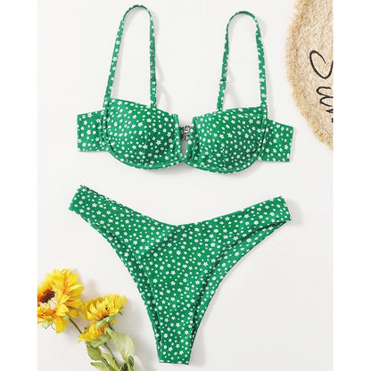 Sexy Female Swimsuit Two Piece Set Swimwear Dot Printed Push Up Bandage Bikini Set Women Underwire Beach Wear V-neck Biquini