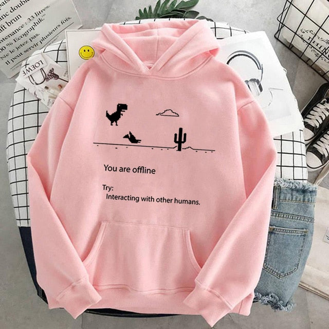 Cartoon Dinosaur Letter Print Hoodies Women Hooded Oversize Pullovers Harajuku Warm Kawaii Female Loose Streetwear Sweatshirts