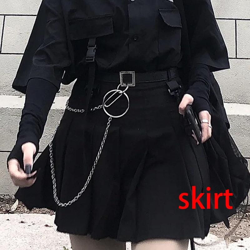 Single / set summer Korean versatile dark loose BF shirt top women fashion two piece set skirt jupe