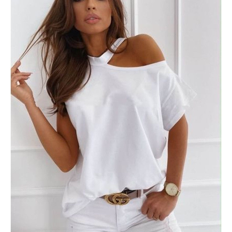 Large size Top Sexy Off Shoulder summer Tshirt Women Print Casual Summer Short Sleeve O-neck Pullovers Tops Fashion Street Tee