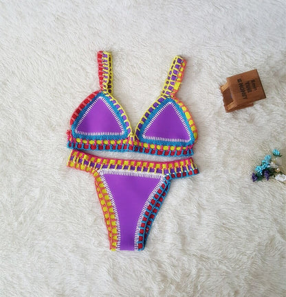 Micro Bikini Women Handmade Crochet Knit Swimwear Halter Patchwork Bathing Suit Swimsuit Biquini Thong Bikini traje de bano