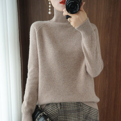 lovwvol Turtleneck Pullover Fall/winter  Cashmere Sweater Women Pure Color Casual Long-sleeved Loose Pullover Bottoming