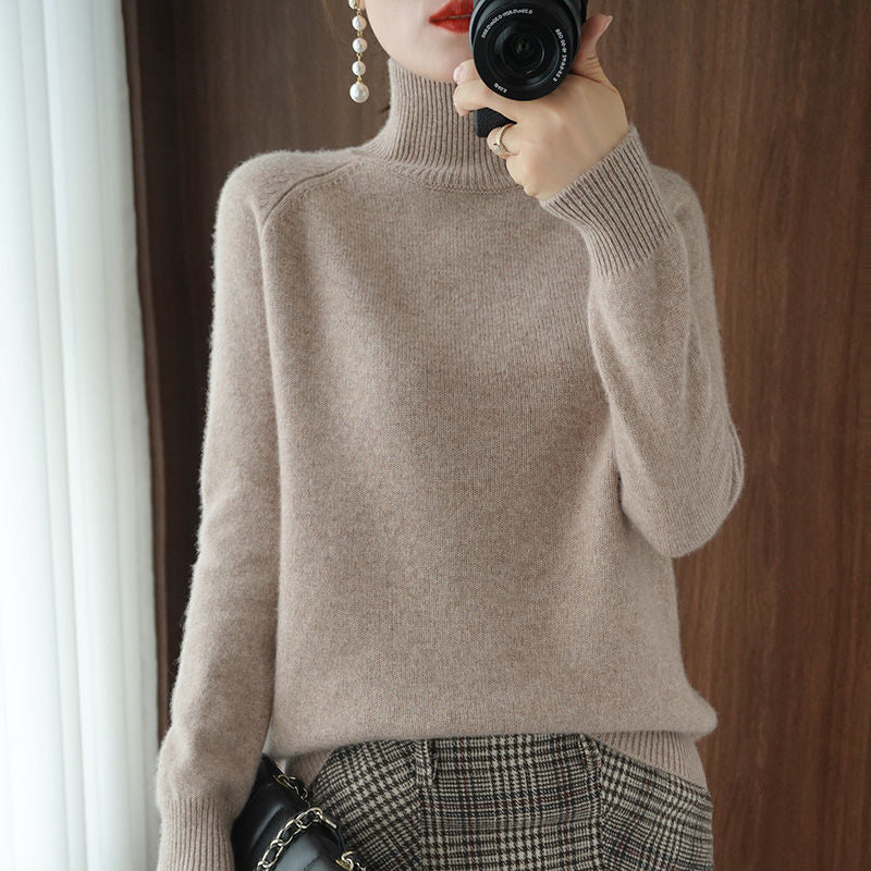 lovwvol Turtleneck Pullover Fall/winter  Cashmere Sweater Women Pure Color Casual Long-sleeved Loose Pullover Bottoming