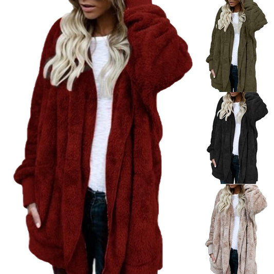 Winter Warm Women Fashion Faux Fur Hooded Coat Hairry Cardigan Furry Outwear