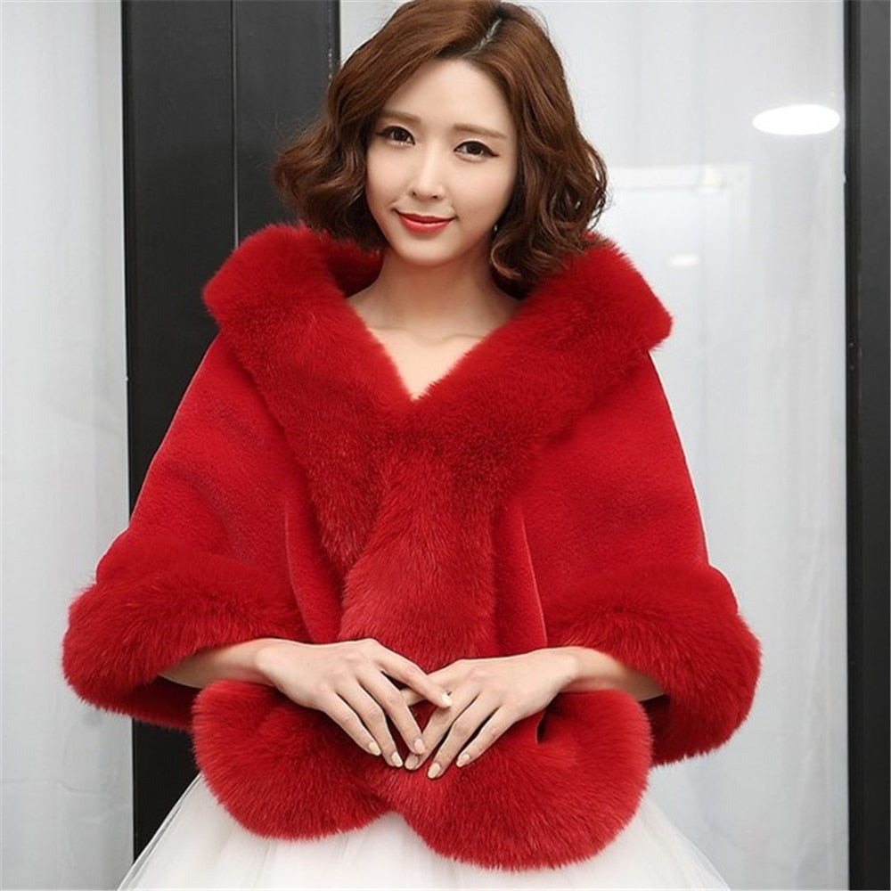 Big Bridal Faux Fur Wraps Winter Wedding Coat Warm shawls Outerwear White Black Blue Shrug Women Jacket Prom size 165*55 cm