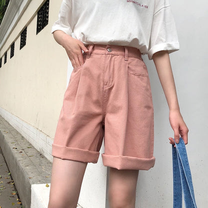 Flectit Bermuda Shorts Women High Waist Wide Leg Soft Denim Shorts Summer Student Girl Casual Outfits