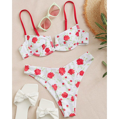 Sexy Female Swimsuit Two Piece Set Swimwear Dot Printed Push Up Bandage Bikini Set Women Underwire Beach Wear V-neck Biquini