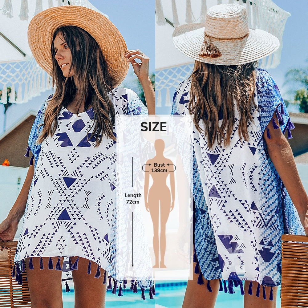 White Crochet Bikini Cover Up with Fringe Trim Women Sexy Hollow Tunic Beach Dress Summer Bathing Suit Beachwear