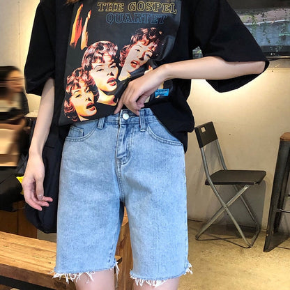 Spring And Summer New Women's Casual Loose Denim Shorts Fashion High Waist Wide Leg Shorts Female Bottoms B01409O