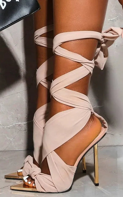 Fashion Sexy High Heel Bandage Pointed Stiletto High Heel Woman Shoes Roman Sandals Plus Size 43 Ladies Sandals Open Toe Shoes