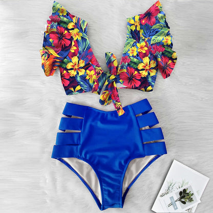 High Waist Bikini Ruffle Swimwear Women Print Sexy Swimsuit Push Up Bikinis Plus Size Bathing Suits Floral Beach Wear