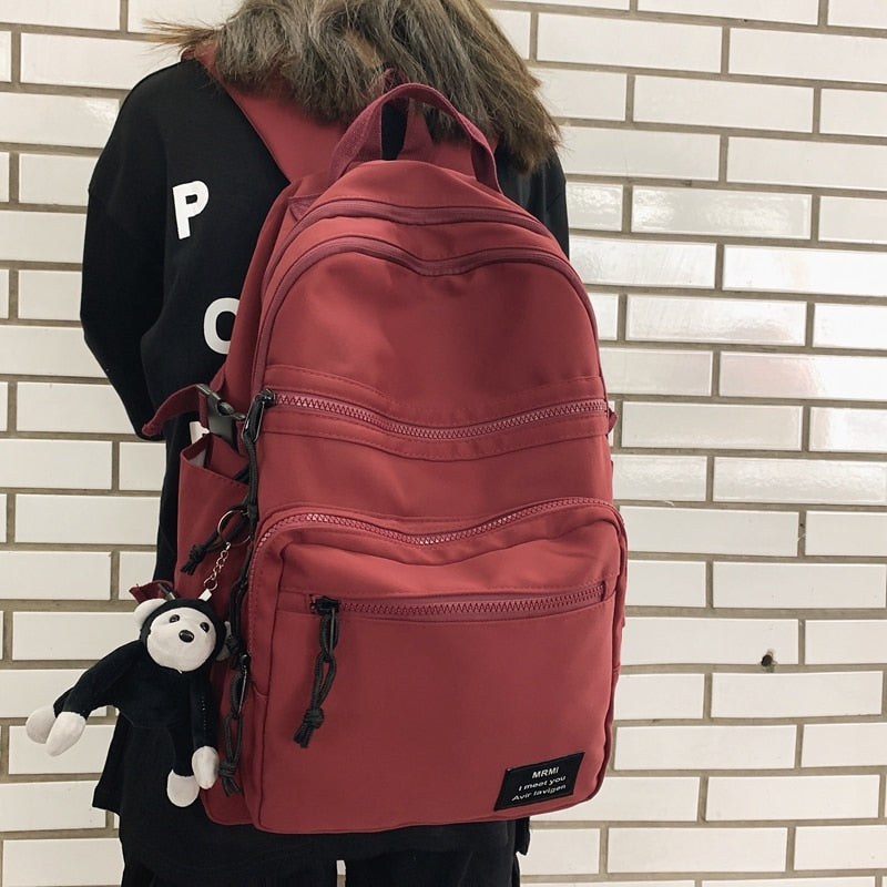 Multi-Compartment Letter Patched Detail Backpack With Bag Charm - Women Backpacks