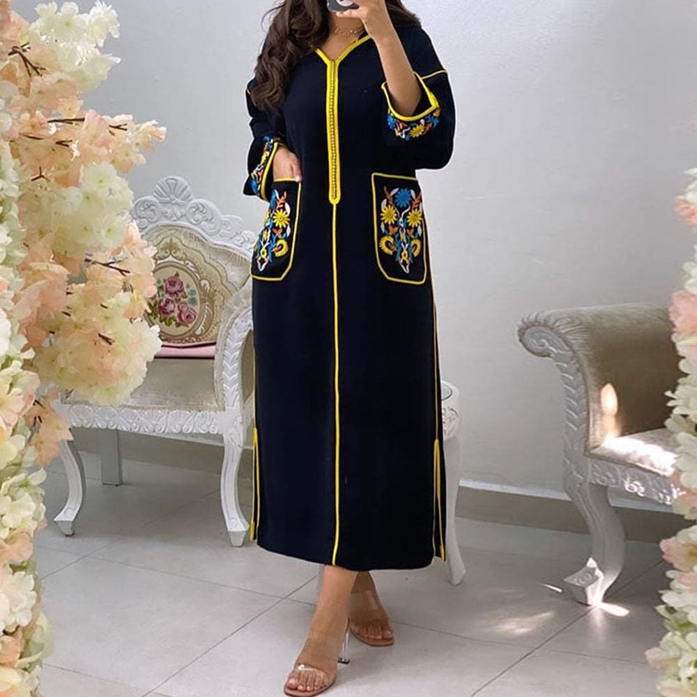 Turkish Dress Elegant Maxi Dresses Muslim African A Line Women Robe Plain Casual Femme Vestiods Office Retro Long Dress