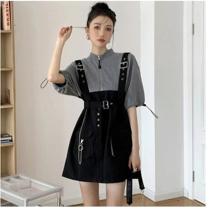 Retro Vintage Women Gothic Girls Punk Mini Dress High Waist Long Sleeve Hat Collar Sexy Gry Black Lolita Plus Size Jurken