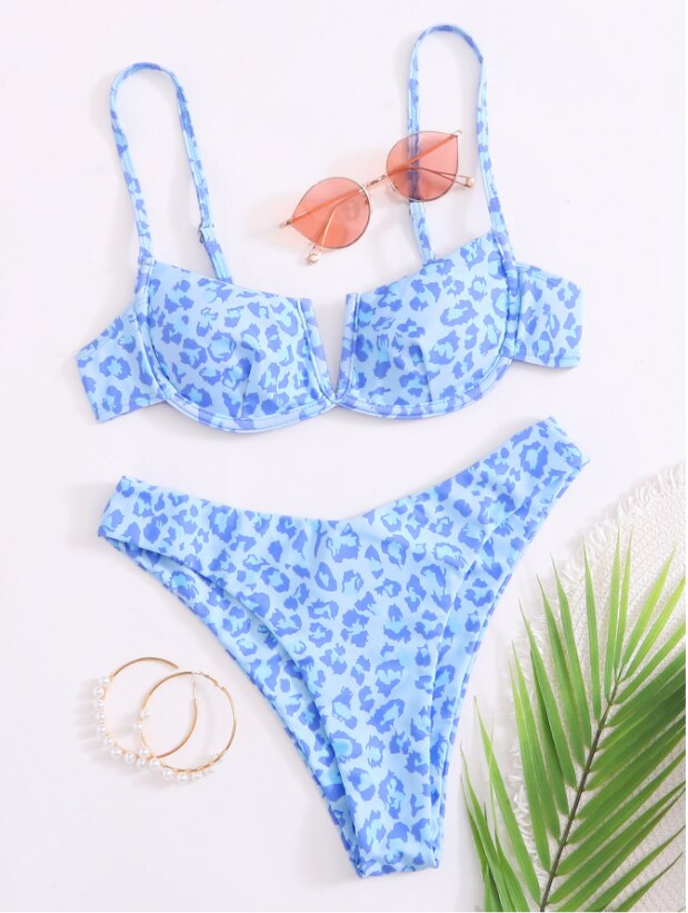 Sexy Female Swimsuit Two Piece Set Swimwear Dot Printed Push Up Bandage Bikini Set Women Underwire Beach Wear V-neck Biquini