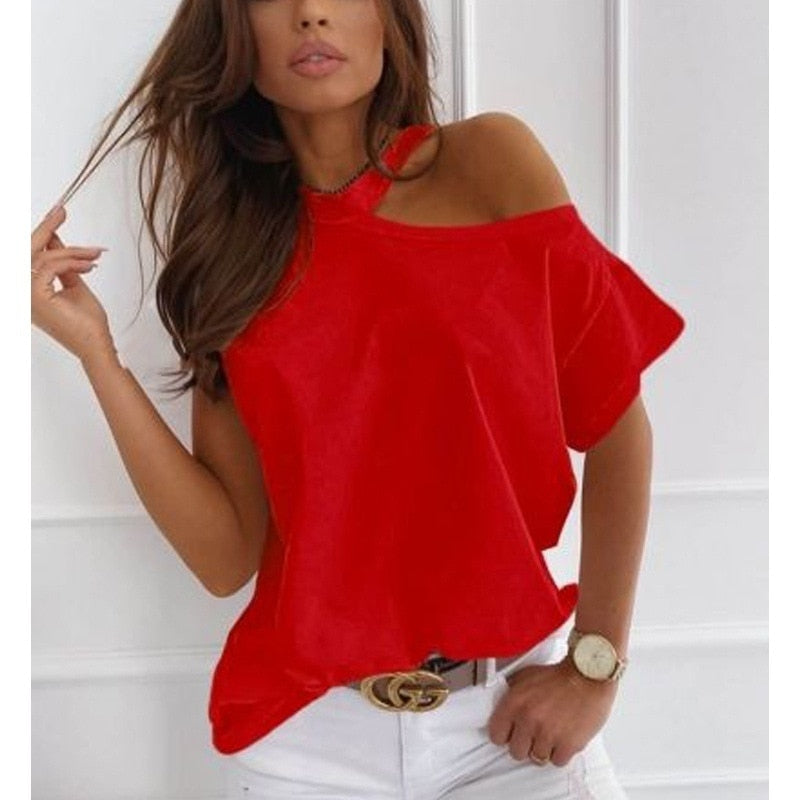 Large size Top Sexy Off Shoulder summer Tshirt Women Print Casual Summer Short Sleeve O-neck Pullovers Tops Fashion Street Tee