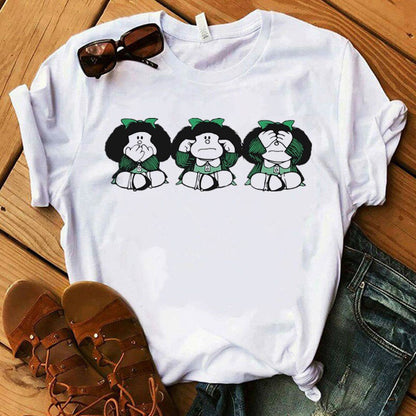 Mafalda T-shirt Women Summer Harajuku Casual Short Sleeve T-shirts Streetwear O-Neck White Tops Tee 90s Cartoon Tshirt Femme Top