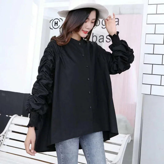 lovwvol  Autumn Women Blouse Lantern Sleeve Women Shirt Asymmetric Ladies Tops Loose Long White Shirt Irregular Vintage Blouse