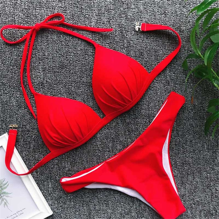 New Sexy Micro Bikinis Mujer Push Up Swimwear Women Solid Swimming Suit Swim Bathing Suit Brazilian Biquini Monokini Bikini