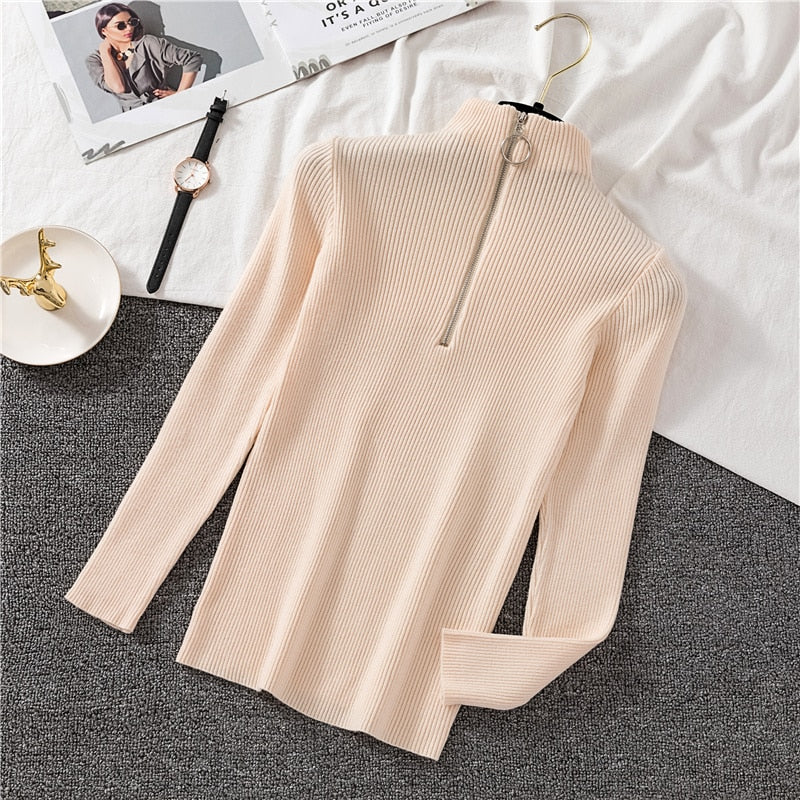 lovwvol Sexy Turtleneck Sweater Women Autumn Winter Clothes Sueter Mujer Zip Christmas Sweaters Pink Fashion Pullovers Ladies