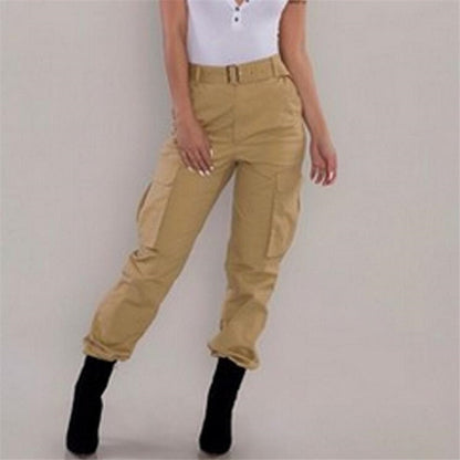 S-2XL Plus Size Pants Women Casual High Waist Cargo Pants Women Loose Green Red Khaki Trousers Pockets Elastic Waist Trousers