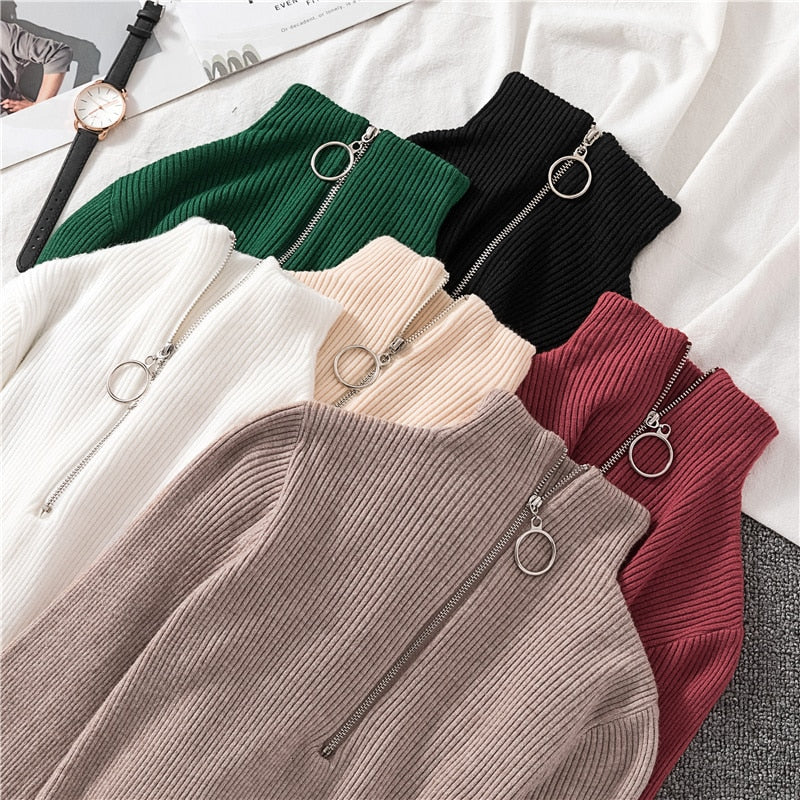 lovwvol Sexy Turtleneck Sweater Women Autumn Winter Clothes Sueter Mujer Zip Christmas Sweaters Pink Fashion Pullovers Ladies