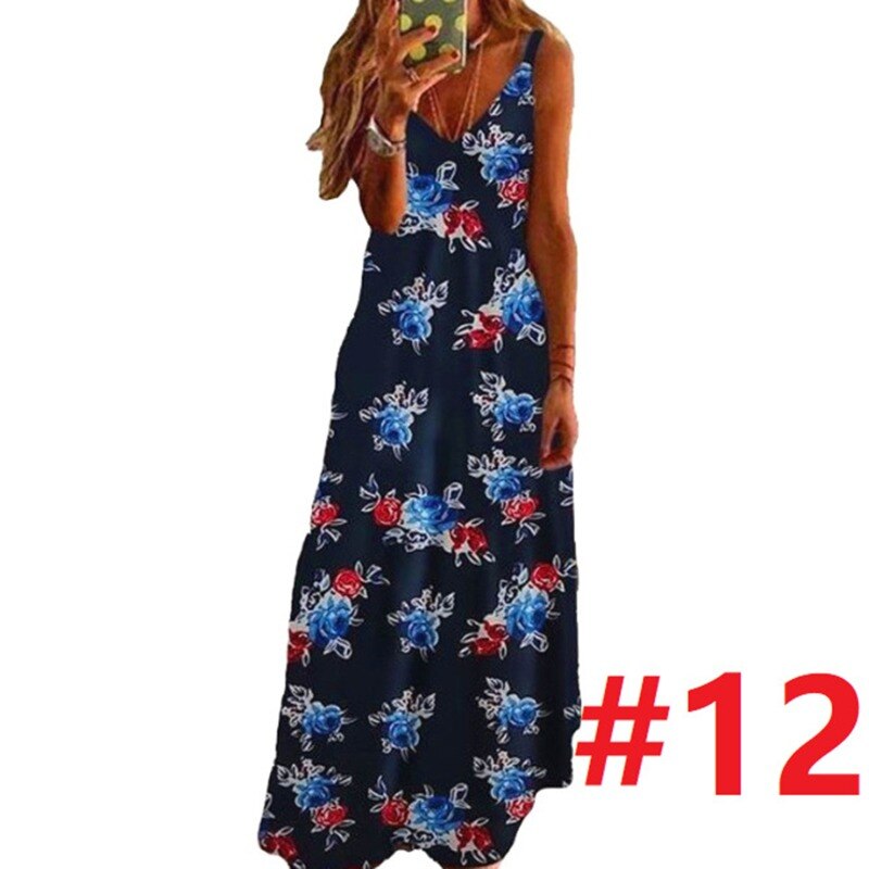 Women Dress Summer Casual Sleeveless Halter Solid Beach Long Dress Round Neck Sling Fashion Beach Clothes Plus Size 5XL