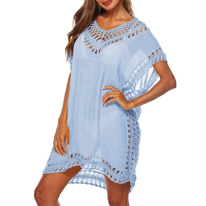 Sexy Women Loose Beach Dress Tunic Solid Bikini Cover UP Swimsuit Beachwear Swimwear Hollow Out Beach Dress Robe De Plage