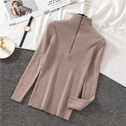 Sexy Turtleneck Sweater Women Autumn Winter Clothes Sueter Mujer Zip Christmas Sweaters Pink Fashion Pullovers Ladies