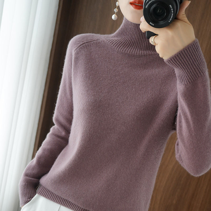 lovwvol Turtleneck Pullover Fall/winter  Cashmere Sweater Women Pure Color Casual Long-sleeved Loose Pullover Bottoming