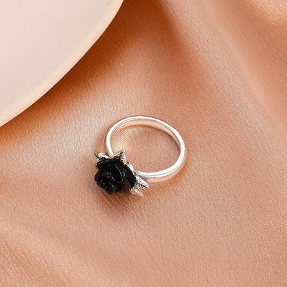 New Vintage Silver Black Rose Earrings Ring Necklace Retro Ear Pendant Popular Engagement for Women Earring Accessories