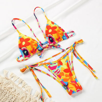 lovwvol Sexy Bikini String Swimsuit Women Biquini Floral Print Bikini Set Bathing Suit Women Swimwear Bikinis High Cut Beachwear