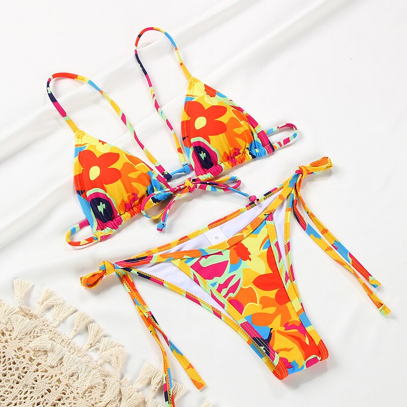 lovwvol Sexy Bikini String Swimsuit Women Biquini Floral Print Bikini Set Bathing Suit Women Swimwear Bikinis High Cut Beachwear