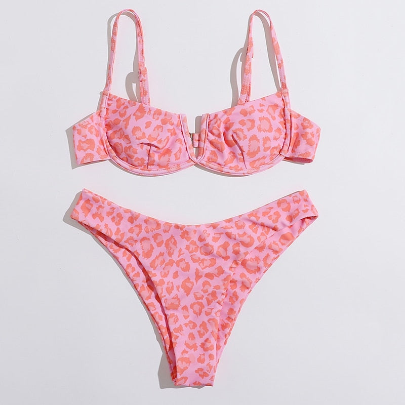 Sexy Female Swimsuit Two Piece Set Swimwear Dot Printed Push Up Bandage Bikini Set Women Underwire Beach Wear V-neck Biquini