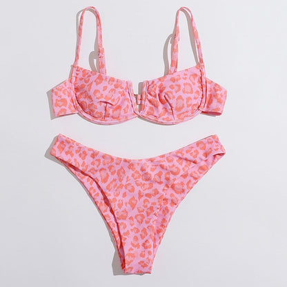 Sexy Female Swimsuit Two Piece Set Swimwear Dot Printed Push Up Bandage Bikini Set Women Underwire Beach Wear V-neck Biquini