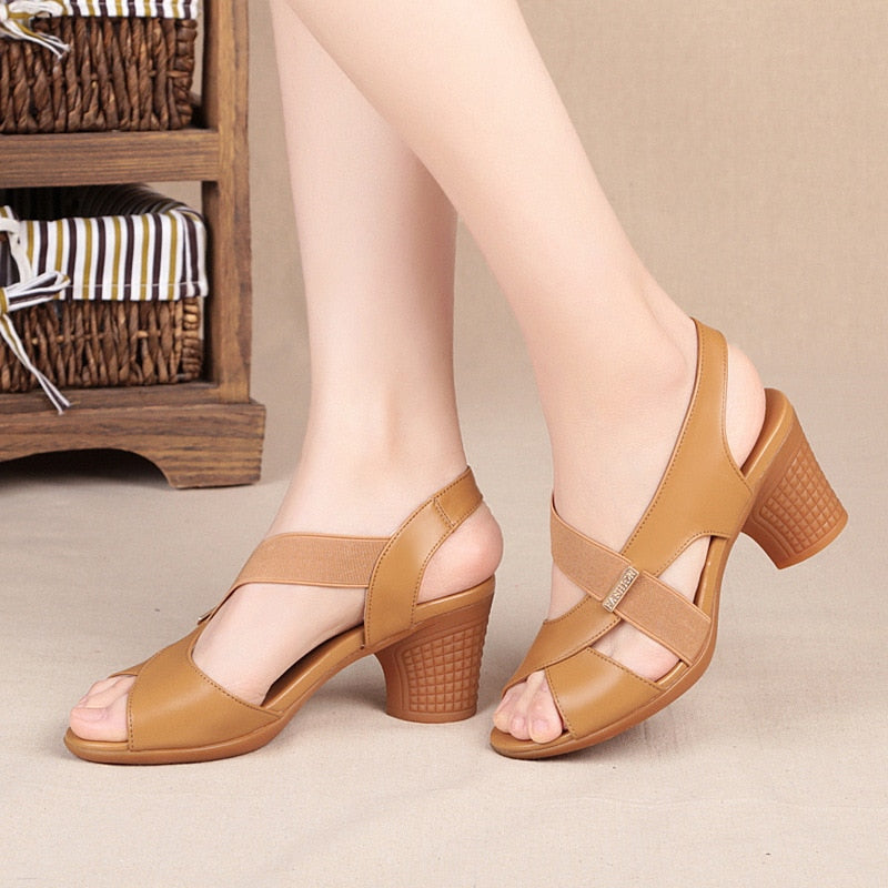 lovwvol Women Summer Sandals Platform Round Mid Heel Back Strap Peep Toe Pu Leather Beach Casual Fashion Shoes Ladies Female Whosale