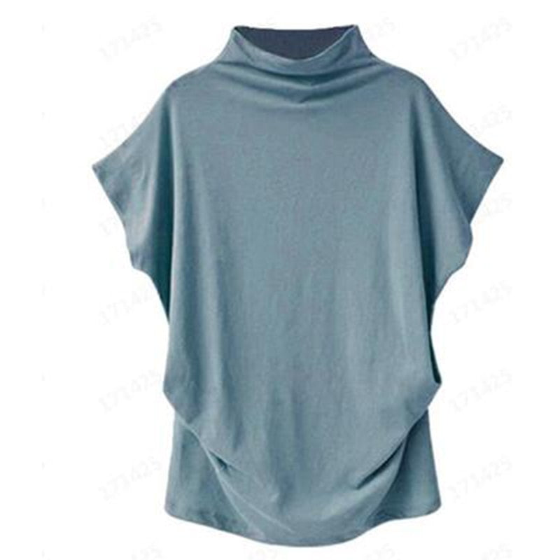 Women Casual Turtleneck Short Batwing Sleeve Blouse Female Cotton Solid Plus Size Tops Ladies Shirt Clothing