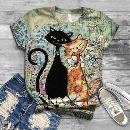 Woman Tshirts Harajuku Graphic Tee Spring Summer Streetweear Women Animal Cat Print Cute Kawaii Short Sleeve T-shirts Tops