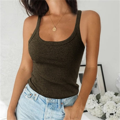 lovwvol Women Sleeveless Spaghetti Vest Quality Knitted Camis U-neck Tank Tops Casual Solid Color Basic Camisole For Female Plus Size