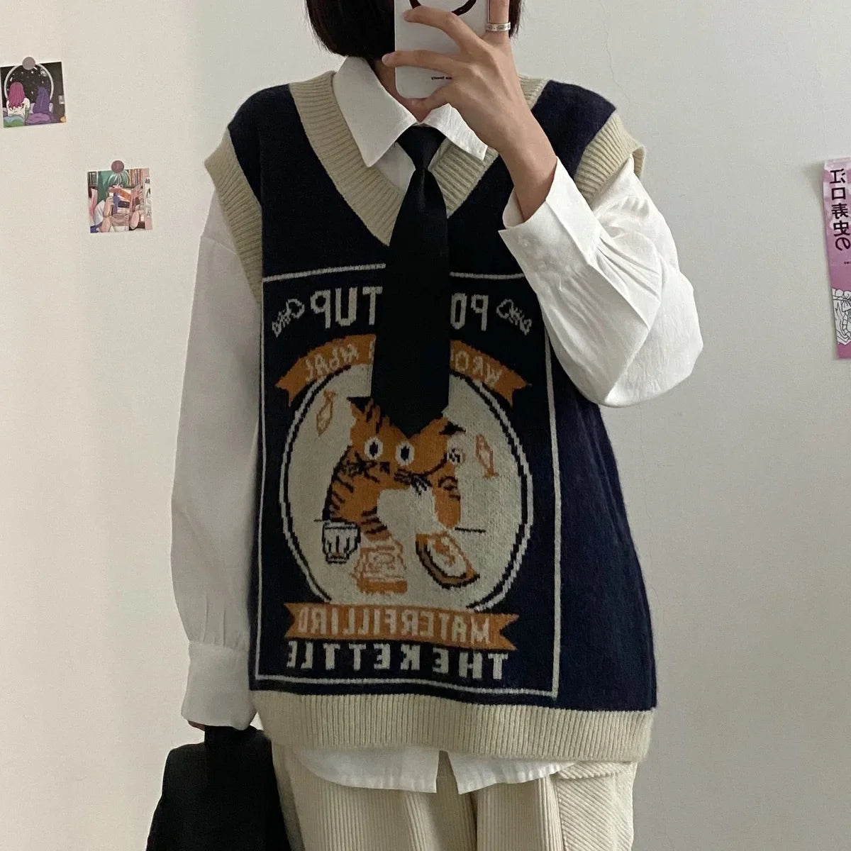 Sweater Vest Women Kawaii Cat Waistcoat Streetwear Knitting Chic Fashion College All-match Harajuku Y2k Vests Chandails