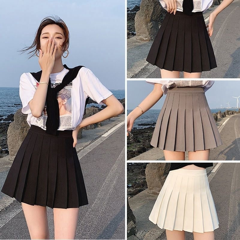 Sexy women short skirt cute female pleated skirt spring and autumn high waist solid color mini skirt summer female skirt