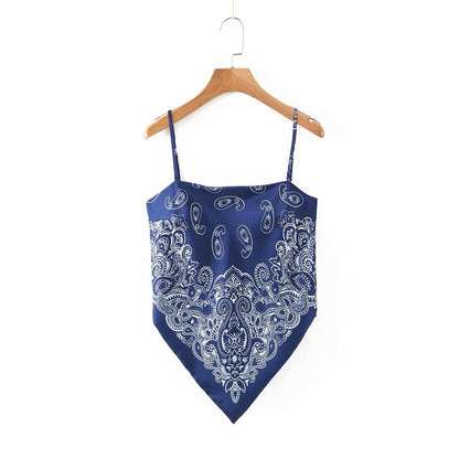 lovwvol New Women vintage paisley print spaghetti strap sexy chic camis tank ladies summer backless bowknot sling tops LS3866