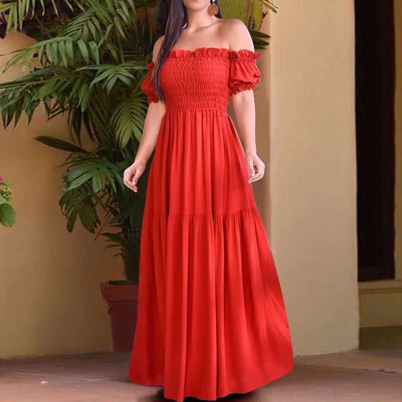 Women Summer Maxi Dress Vintage Solid Dress Sexy Long Party Dress Plus Size Robe Femme Bohemian Vestidos