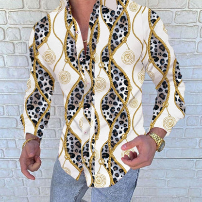 lovwvol Men Printing Shirt Long Sleeve Turn Down Collar Streetwear Ethnic Style Tops Button Casual Tideway Camisa Masculina