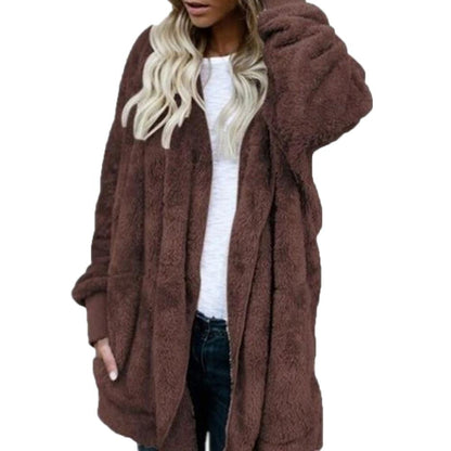 Winter Warm Women Fashion Faux Fur Hooded Coat Hairry Cardigan Furry Outwear